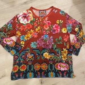 NWOT Johnny Was Multicolor Stretch Floral 3/4 Sleeve Sleeve Top Small
